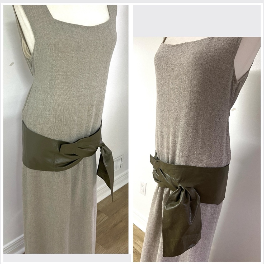 French Vintage 1980s Olive Leather Belt – Wide Draping Hip or Waist - Picture 15 of 16